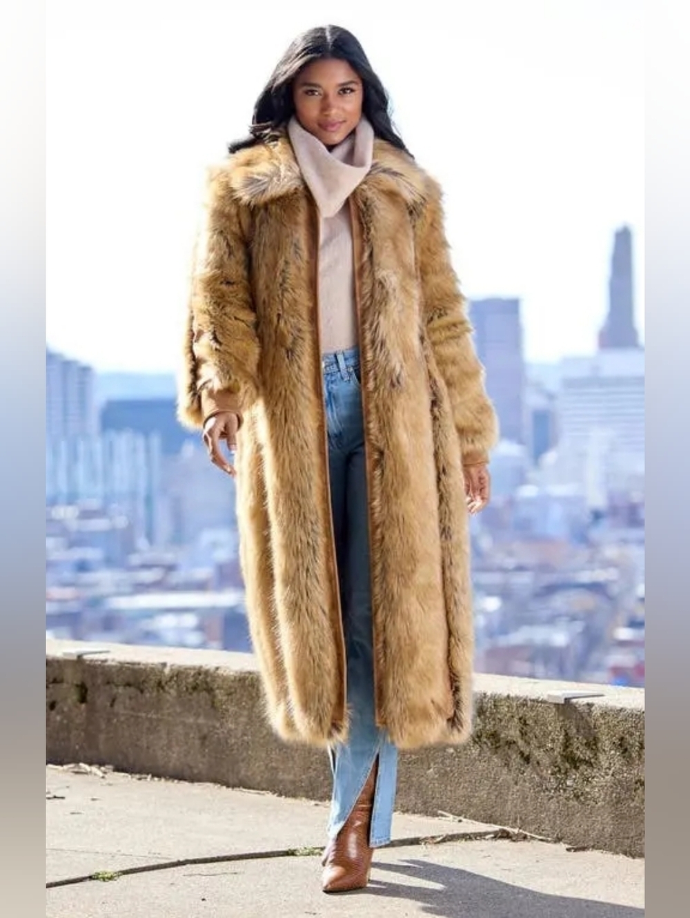 Donna Salyers Goldie Faux Fur & Faux Suede Long Coat